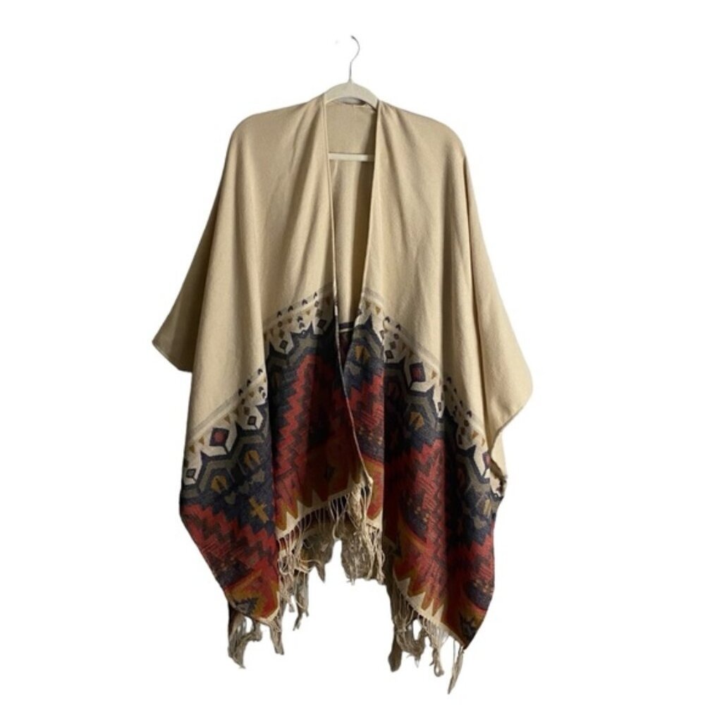 Garage Women's Southwestern Fringe Soft Knit Poncho Sweater